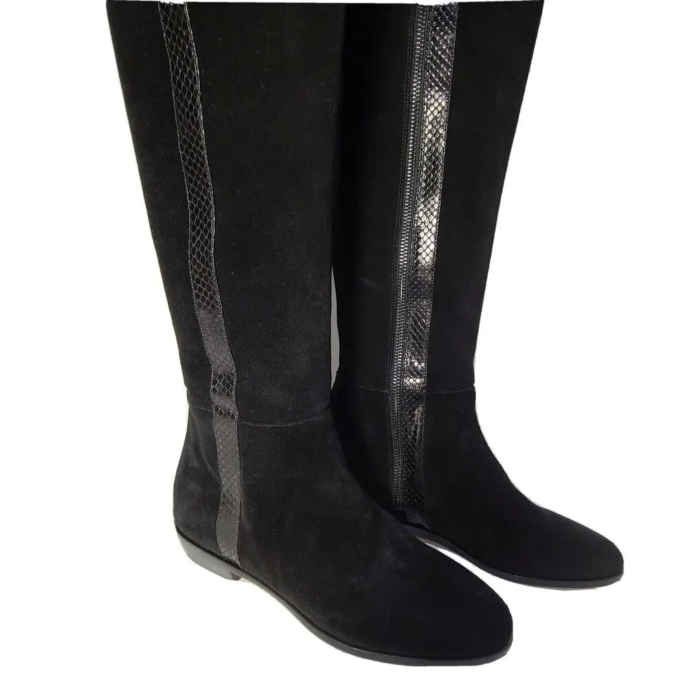 Michael Kors Womens boots OTK Over the Knee black Suede snake trim flat sz 7.5
